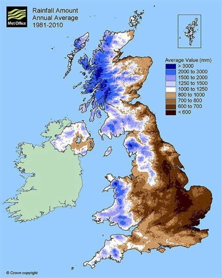 Where in the UK gets the least rain?